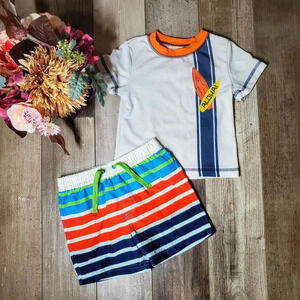 First Impressions 24m Toddler Boy Swimwear Set White Aloha Stripes